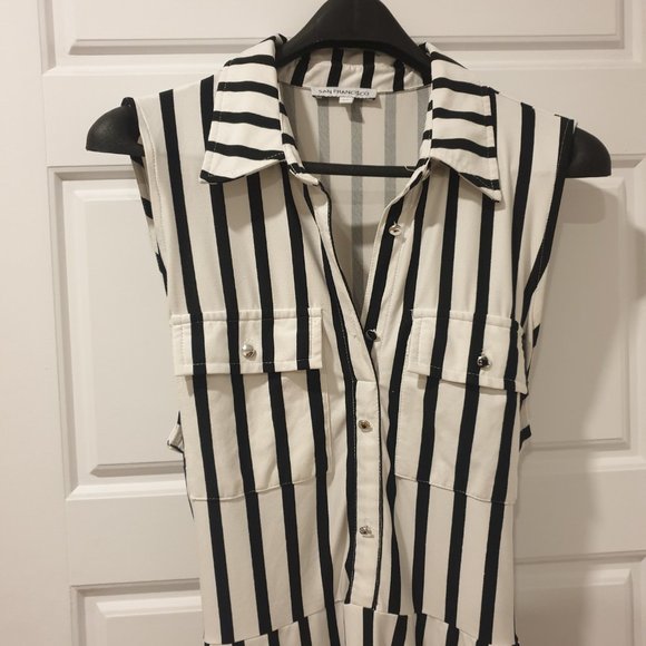 Collared, sleeveless striped dress - classic style - Picture 3 of 3